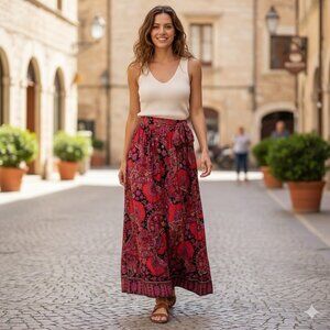 Jerry Mann of California vintage colorful long jersey paisley print skirt, sz S